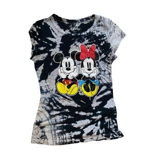 Disney Mickey & Minnie Mouse Black Grey Tie Dye Short sleeve T-shirt Junior's L